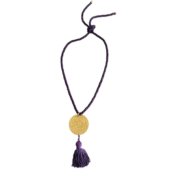 VTG YSL Yves Saint Laurent Opium Gold Medallion Coin Tassel Pendant Necklace - Picture 4 of 10